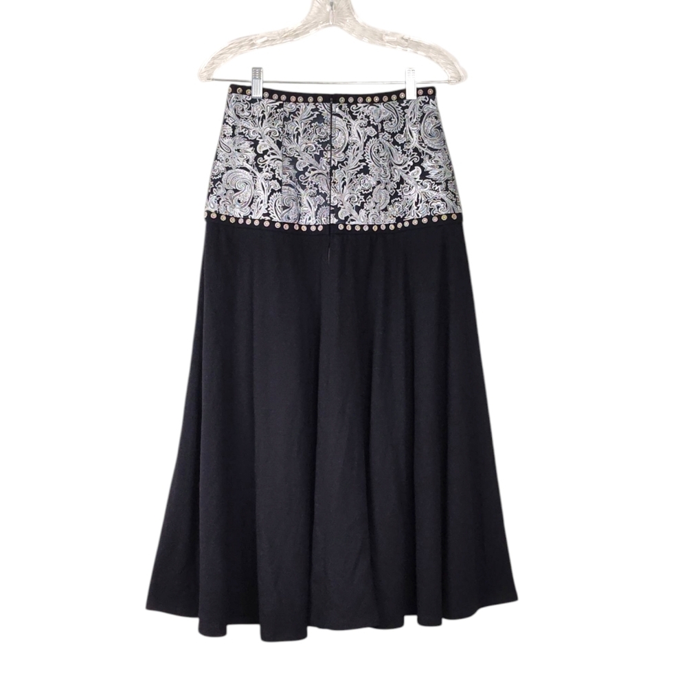 Cache Black A-Line Skirt with Beige Ornate Waist Panel - Picture 4 of 14